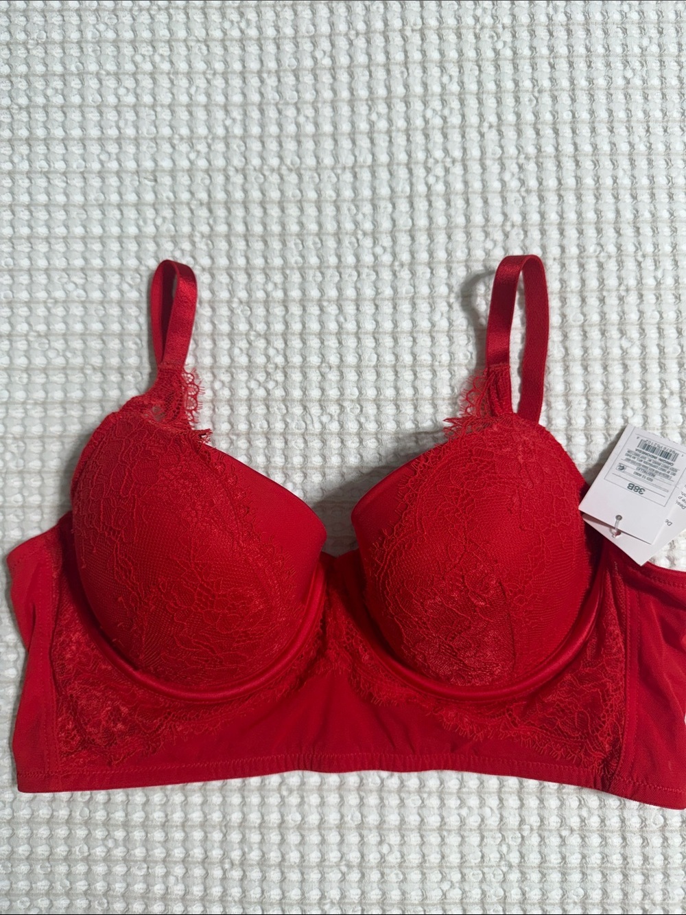 Auden Red Lace Longline Push-Up Bra with Molded Cups